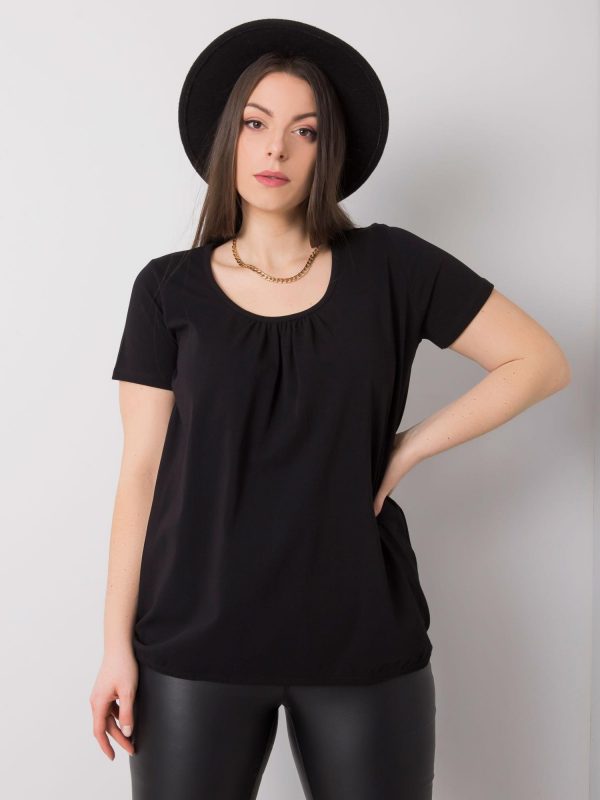 Black plus size blouse with round neck Celeste