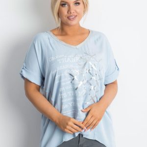 Light blue plus size blouse with print