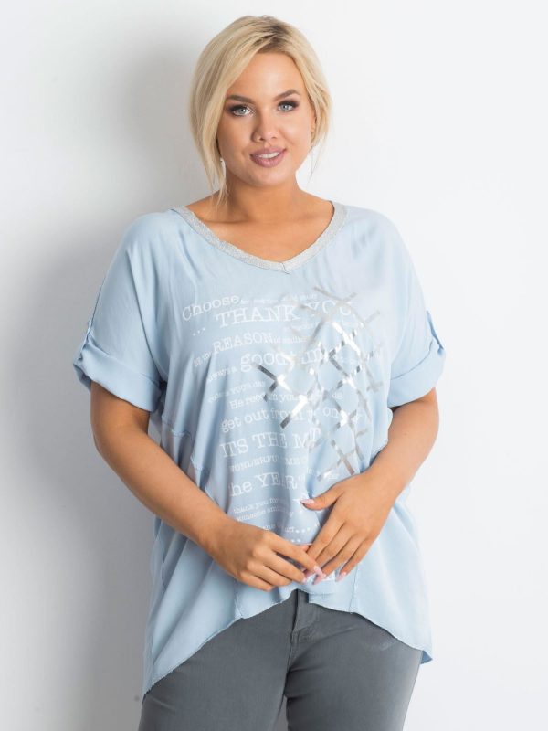 Light blue plus size blouse with print