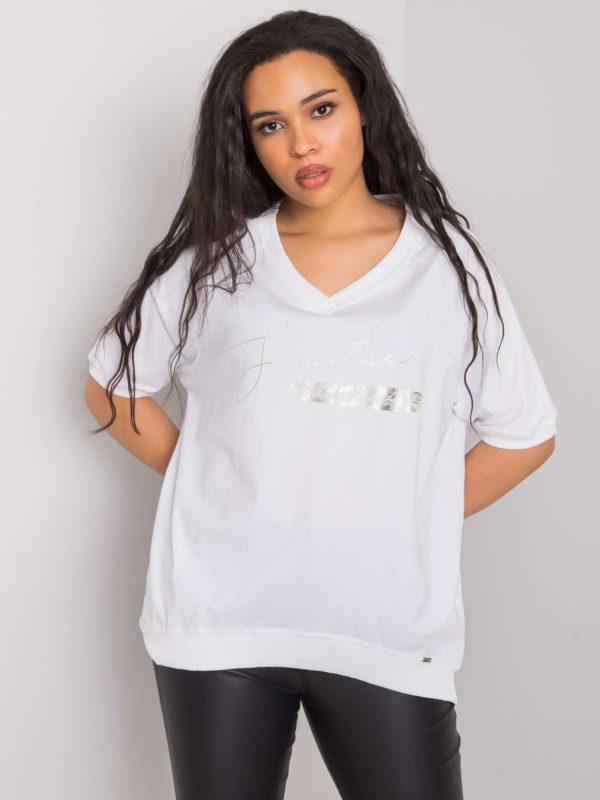 White Plus Size Blouse with Tanith Print