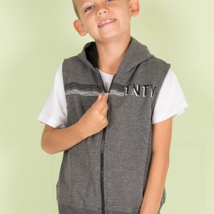 Dark Grey Hooded Kid Sweatshirt Vest