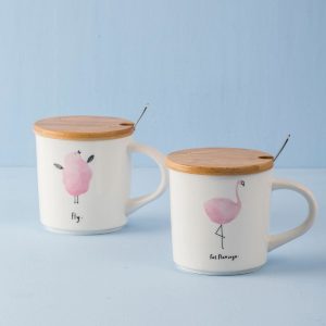 Ecru mug with lid and spoon