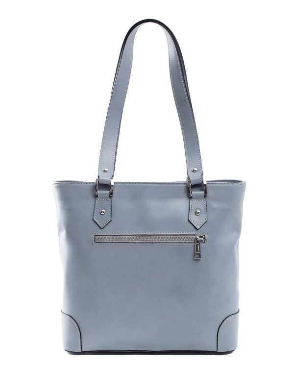 Light Grey Leather Handbag with Zippers