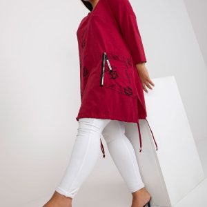 Burgundy cotton tunic plus size with pocket