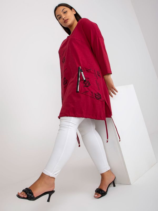 Burgundy cotton tunic plus size with pocket