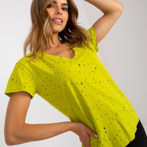 Lime Cotton T-Shirt with Holes