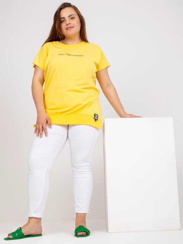 Yellow Casual Plus Size Blouse with Lettering