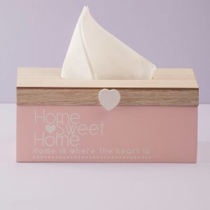 Pink tissue container with inscription