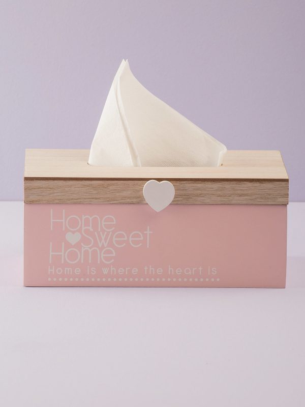 Pink tissue container with inscription