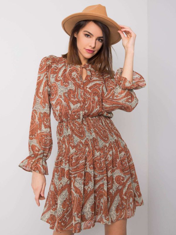 Brown dress with patterns of Larah RUE PARIS