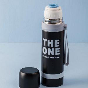 Black thermos with print