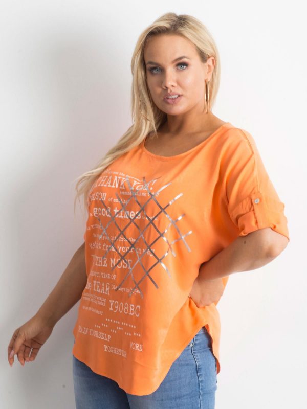 Plus size blouse with orange print