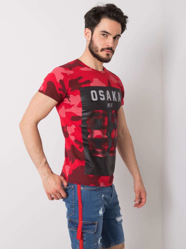 Red t-shirt for men's camo print Preston