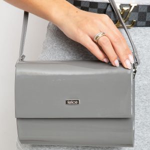 Grey lacquered clutch bag