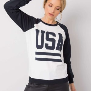 White and navy blue sweatshirt with print Samantha RUE PARIS