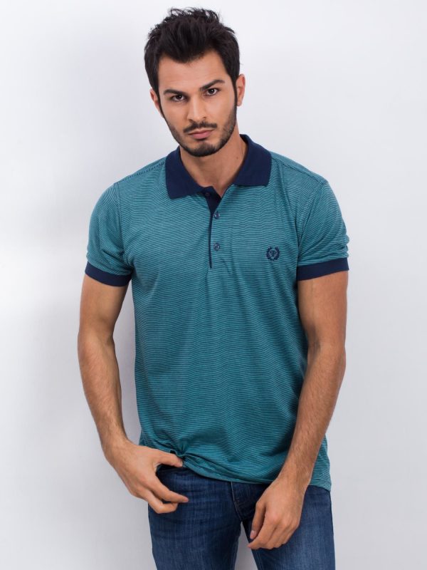 Men's Turquoise Letter Polo Shirt