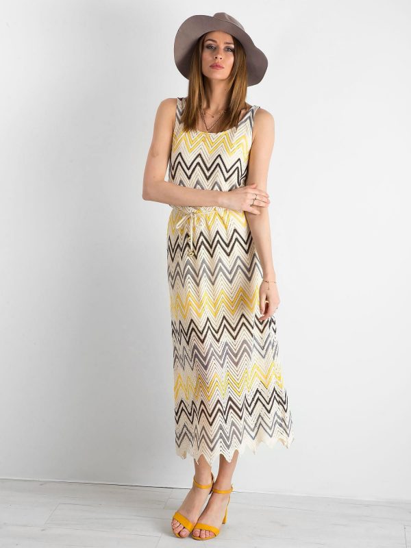 Yellow-gray long dress with patterns