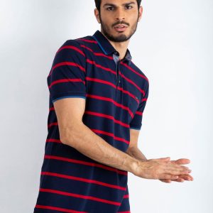 Navy Blue Red Men's Throwback Polo Shirt