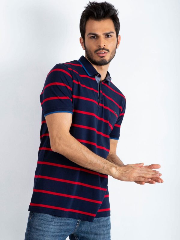 Navy Blue Red Men's Throwback Polo Shirt