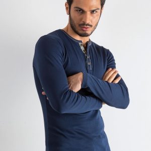 Navy Blue Long Sleeve Men's Blouse