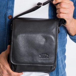 Black Leather Flip Mens Handbag