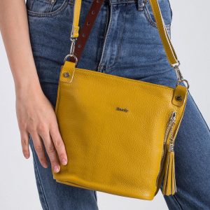 Dark Yellow Leather Messenger Bag