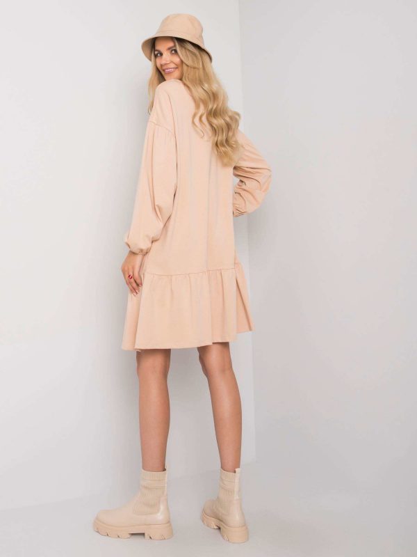 Beige dress with flounce Shadia