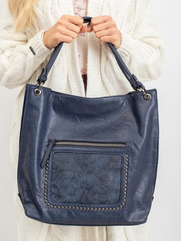 Navy blue eco leather ladies handbag