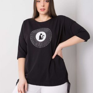 Black plus size blouse with Kitty applique