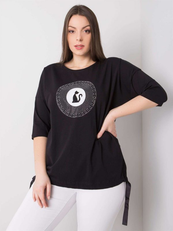 Black plus size blouse with Kitty applique