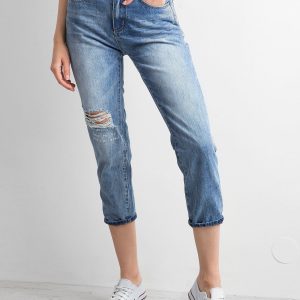 Blue mom jeans pants with wash effect