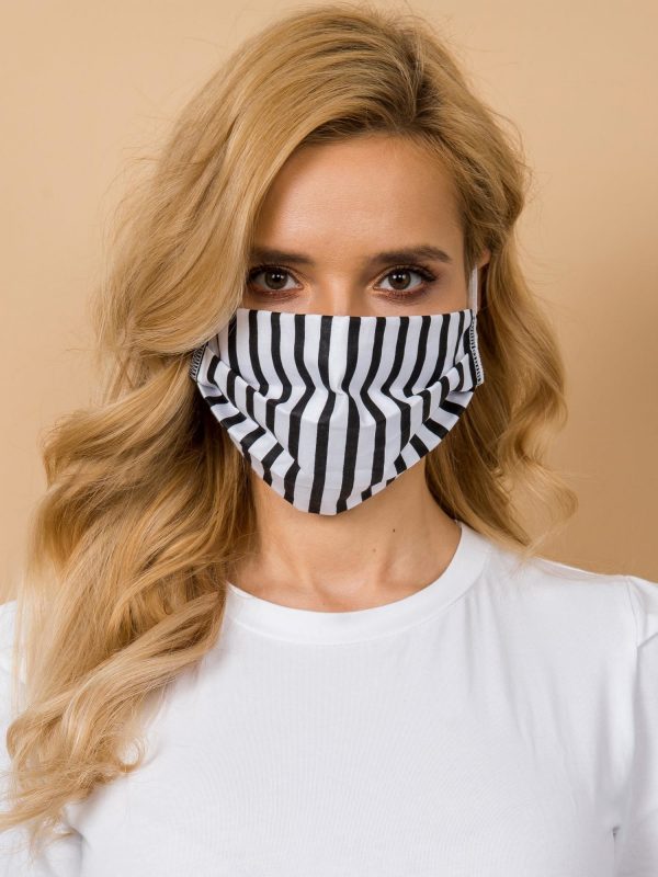 White and black striped protective mask