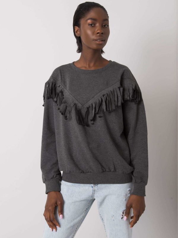 Antoniella dark grey melange fringed sweatshirt