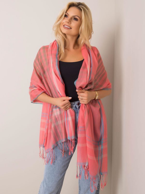 Coral plaid sling with fringes