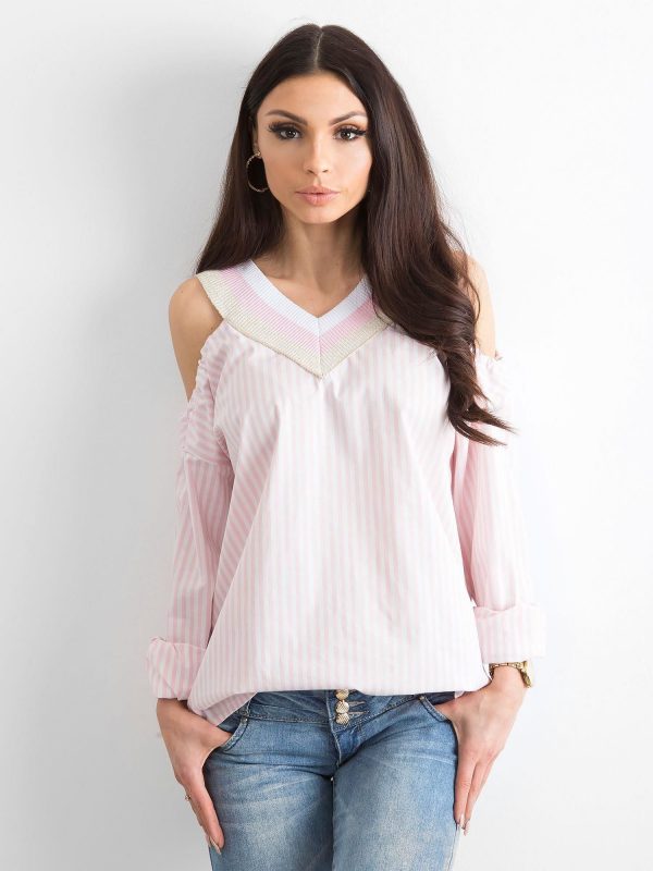 BY O LA LA Pale Pink Striped Blouse