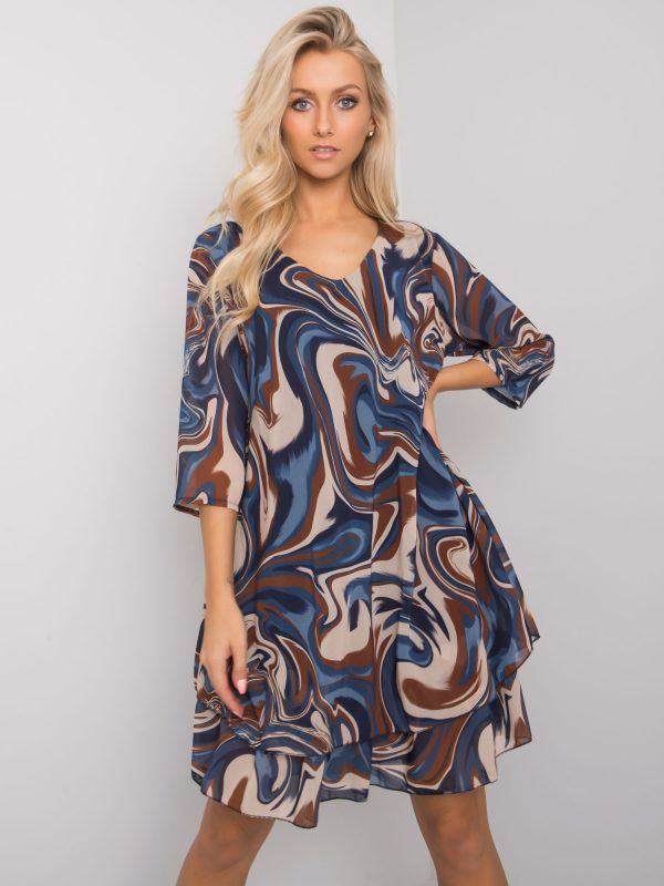 Blue and beige loose dress Pinerolo