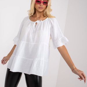 White muslin casual blouse with ruffle OCH BELLA