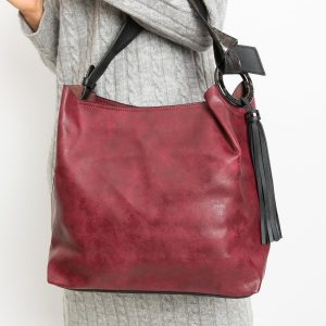 Burgundy eco-leather city bag