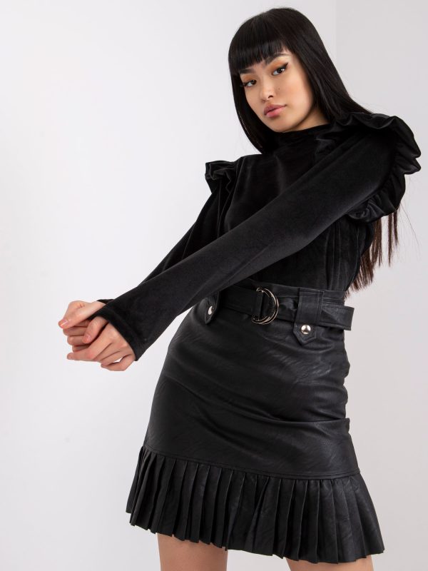 Black velour blouse with flounces Eugenie