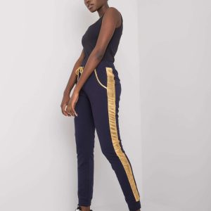 Navy blue and gold sweatpants with Ewelyn stripe