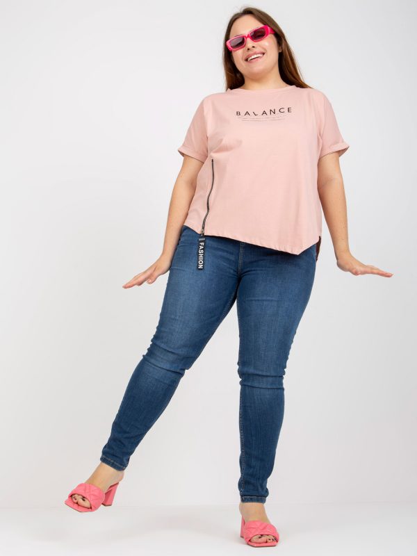 Dirty pink plus size t-shirt with lettering and applique