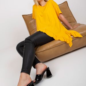 Yellow Viscose Plus Size Blouse with Ruffles