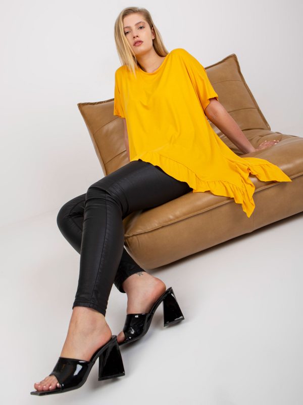 Yellow Viscose Plus Size Blouse with Ruffles