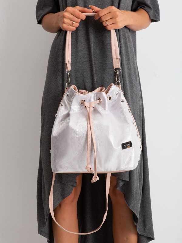 Pink-silver handbag with drawstring