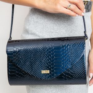 Navy blue clutch bag with snake skin motif