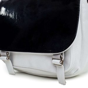 White and black women's bag with patent flap