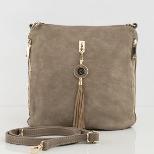 Dark beige handbag with fringe