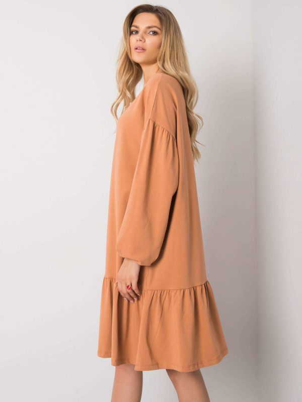 Camel dress with flounce Shadia