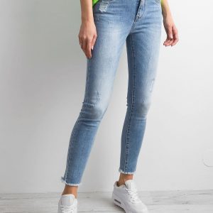 Blue denim pants with abrasions