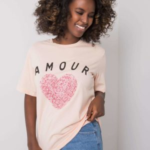 Salmon T-shirt for women with Elin applique